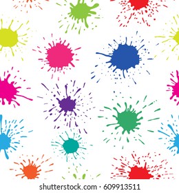 Paint splashes background.Colorful splatters seamless pattern.Vector illustration.