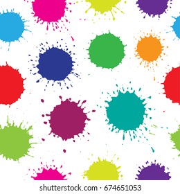 Paint splashes background.Colorful splatters seamless pattern.