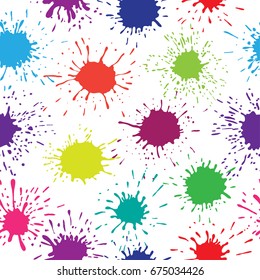 Paint splashes background.Colorful splatters seamless pattern.