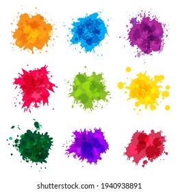 Paint splashes. Colored backdrop abstract splatter graphics ink yellow blue green magenta recent vector collection splashes template