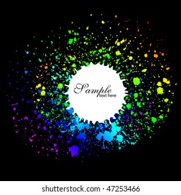 Pintar salpicaduras y pinceles de línea con fondo degradado de arco iris.Vector