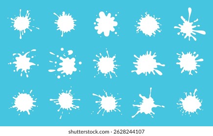 Paint Splashes on a blue background. Abstract splash shape set