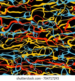 Paint Splashes Seamless Pattern. Colorful Wet Brush Strokes Texture.
