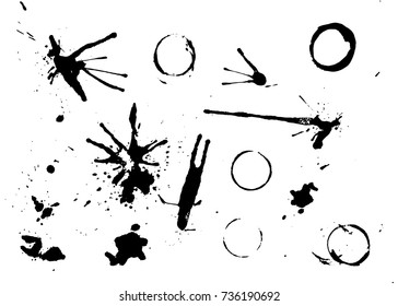 Paint splashes set. Abstract messy ink stains, drops and circles