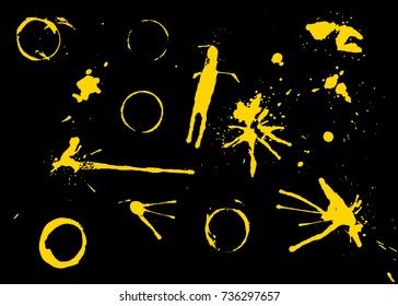 Paint splashes set. Abstract messy ink stains, drops and circles