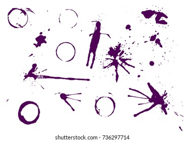 Paint splashes set. Abstract messy ink stains, drops and circles