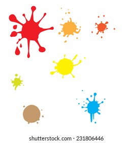 Paint splashes shots of colored blots on the white background