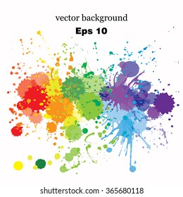 Paint splashes splatters abstract colorful vector background. Multicolored rainbow