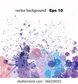 Paint splashes splatters abstract colorful vector background. Pink purple blue
