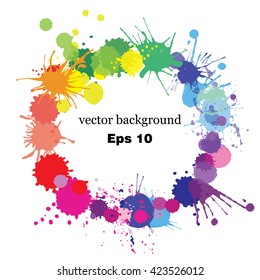 Paint splashes splatters abstract colorful vector background. Multicolored rainbow circle