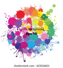 Paint splashes splatters abstract colorful vector background. Multicolored rainbow circle