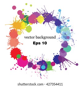 Paint splashes splatters abstract colorful vector background. Multicolored rainbow circle