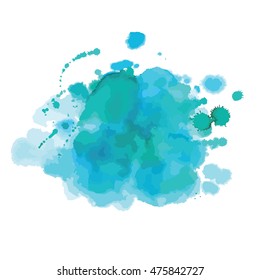 Paint splashes splatters abstract colorful vector background. Cyan blue watercolor