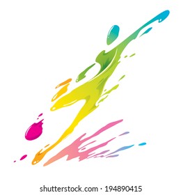 Paint splashing - Soccer player kicks the ball