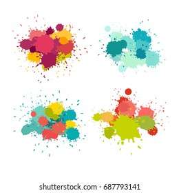 Paint splat vector set. Colorful grunge texture for your design, blue yellow pink purple red brush