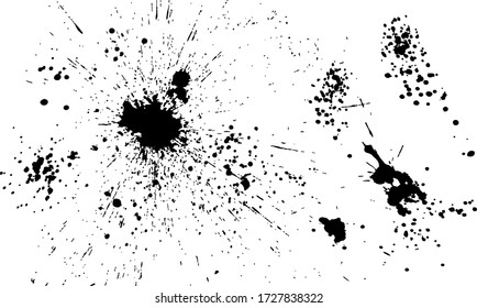Paint splats blotches isolated on white background. Vector brush black texture. Abstract grunge design elements of distress texture.