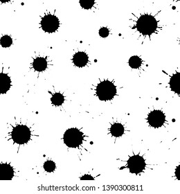 Paint splats blotches seamless pattern. Isolated on white background. Abstract grunge design elements of distress texture. Vector blots