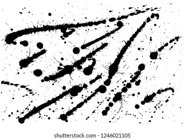 Paint splatter background. Black ink splash background, isolated on white. dirt splat, spray texture, watercolor dust drop. Vector illustration