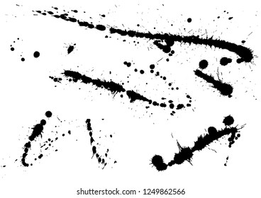 Paint splatter background. Black ink splash background, isolated on white. dirt splat, spray texture, watercolor dust drop. Vector illustration