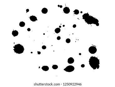 Paint splatter background. Black ink splash background, isolated on white. dirt splat, spray texture, watercolor dust drop. Vector illustration