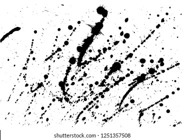 Paint splatter background. Black ink splash background, isolated on white. dirt splat, spray texture, watercolor dust drop. Vector illustration