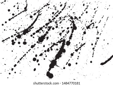 Paint splatter background. Black ink splash background, isolated on white. dirt splat, spray texture, watercolor dust drop. Vector illustration