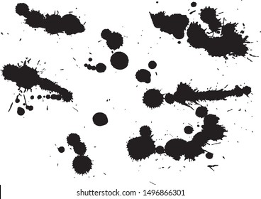 Paint splatter background. Black ink splash background, isolated on white. dirt splat, spray texture, watercolor dust drop. Vector illustration