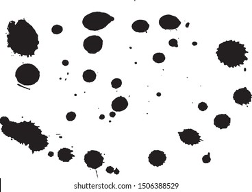 Paint splatter background. Black ink splash background, isolated on white. dirt splat, spray texture, watercolor dust drop. Vector illustration
