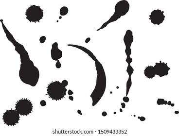 Paint splatter background. Black ink splash background, isolated on white. dirt splat, spray texture, watercolor dust drop. Vector illustration
