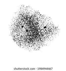 Paint splatter background. Black paint, ink splash, brushes ink droplets, blots. Black ink splatter background, isolated on white. Vector illustration