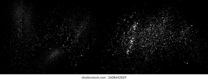 Paint splatter background. Black vector paint drops splatter. Dust overlay distress grain. Black paint splatter. Ink blots. Dust particles texture. Grunge urban backdrop. Vector illustration