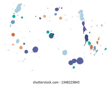 Paint splatter background. blue ink splash background, isolated on white. dirt splat, spray texture, watercolor dust drop. Vector illustration