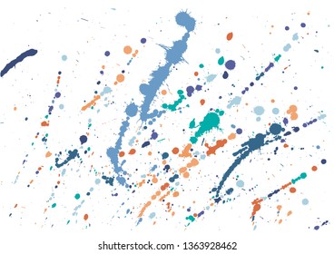 Paint splatter background. blue ink splash background, isolated on white. dirt splat, spray texture, watercolor dust drop. Vector illustration