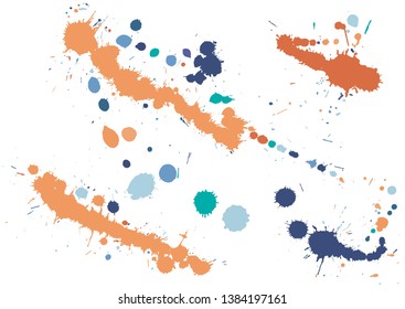 Paint splatter background. blue ink splash background, isolated on white. dirt splat, spray texture, watercolor dust drop. Vector illustration