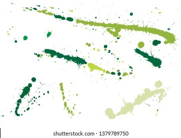 Paint splatter background. Green ink splash background, isolated on white. cocktail splat, spray texture, watercolor dust drop. Vector illustration