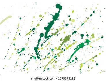 Paint splatter background. Green ink splash background, isolated on white. cocktail splat, spray texture, watercolor dust drop. Vector illustration