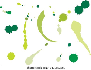 Paint splatter background. Green ink splash background, isolated on white. cocktail splat, spray texture, watercolor dust drop. Vector illustration