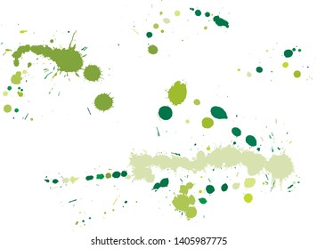 Paint splatter background. Green ink splash background, isolated on white. cocktail splat, spray texture, watercolor dust drop. Vector illustration