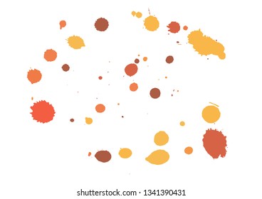 Paint splatter background. orange ink splash background, isolated on white. dirt splat, spray texture, watercolor dust drop. Vector illustration