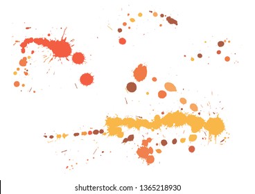 Paint splatter background. orange ink splash background, isolated on white. dirt splat, spray texture, watercolor dust drop. Vector illustration