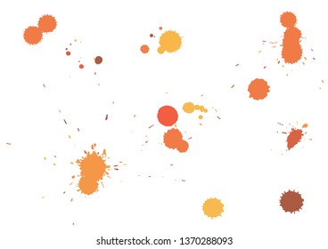 Paint splatter background. orange ink splash background, isolated on white. dirt splat, spray texture, watercolor dust drop. Vector illustration