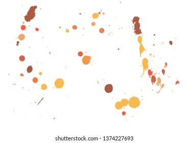 Paint splatter background. orange ink splash background, isolated on white. dirt splat, spray texture, watercolor dust drop. Vector illustration