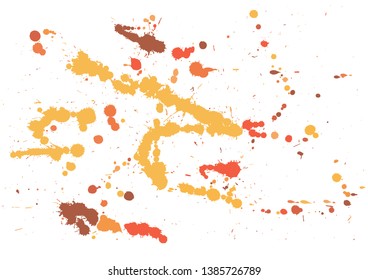 Paint splatter background. orange ink splash background, isolated on white. dirt splat, spray texture, watercolor dust drop. Vector illustration