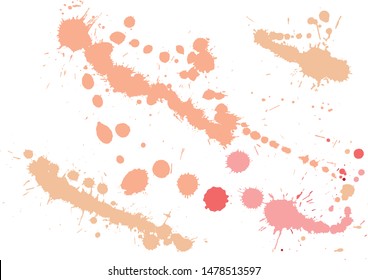 Paint splatter background. Red and nude ink splash background, isolated on white. dirt splat, spray texture, watercolor dust drop. Vector illustration