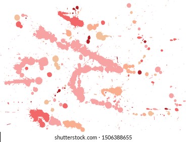 Paint splatter background. Red and nude ink splash background, isolated on white. dirt splat, spray texture, make up liquid,  watercolor dust drop. Vector illustration