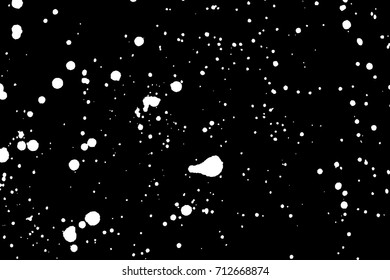 Paint splatter background. White on black explosion of paints. Grainy textured design for craft paper art effect template visuals. Vector.