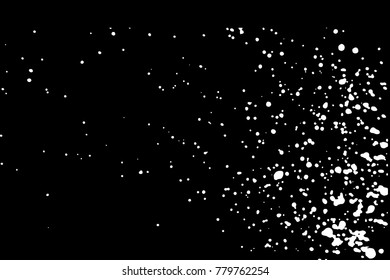 Paint splatter background. White on black explosion of paints. Grainy textured design for craft paper art effect template visuals. Vector.
