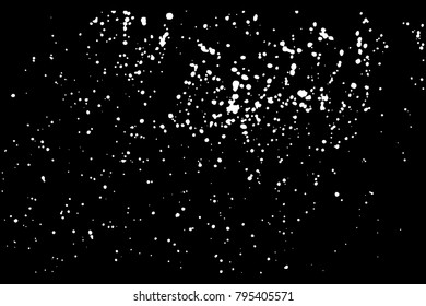 Paint splatter background. White on black explosion of paints. Grainy textured design for craft paper art effect template visuals. Vector.