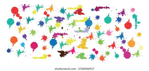 Paint splatter colorful set. Colorful ink stains, abstract paints splashes and wet splats. Watercolor or slime stain vector set. colorful paint splatters vibrant ink