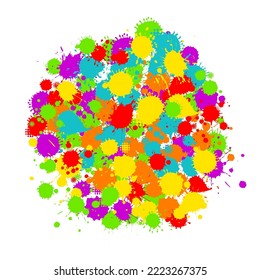 Farbige Schmutzspritzer. Runde Splash Flachkollektion, dekorative Formen Flüssigkeiten. Verschiedene Spritzen und Tropfen, Cartoon Spatter. Farbige Tintenkollektion festhalten. Einzelne Vektorgrafik